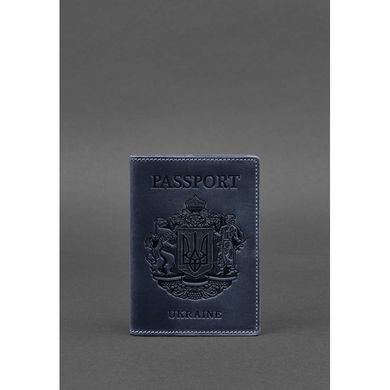 Обкладинка для паспорта з українським гербом шкіряна синя